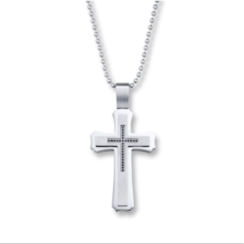 Men’s Cross 1/6 ct Black Diamonds Stainless Steel